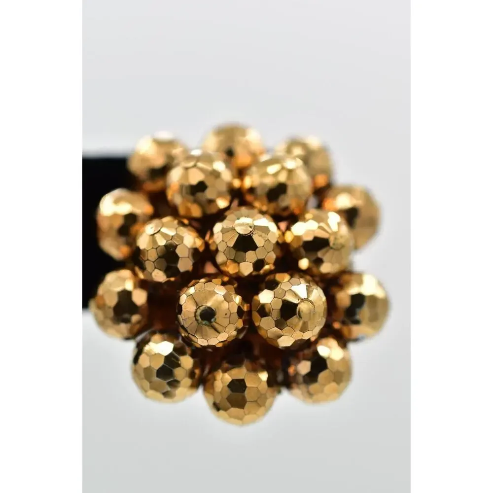 Laguna Vintage Clip On Crystal Earrings Bronze Disco Ball Signed 1950s BinBK